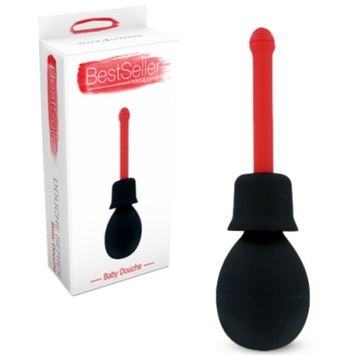 Ducha vaginal preta com haste vermelha e embalagem branca com texto BestSeller.