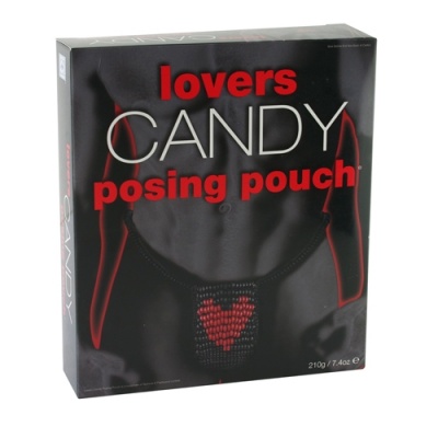 Embalagem de cueca lovers CANDY posing pouch preta com detalhe de coração vermelho