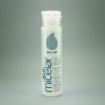 Frasco de água micelar Beauty Purify branco translúcido com tampa branca