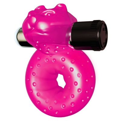 Anel vibratório rosa com textura e motor preto