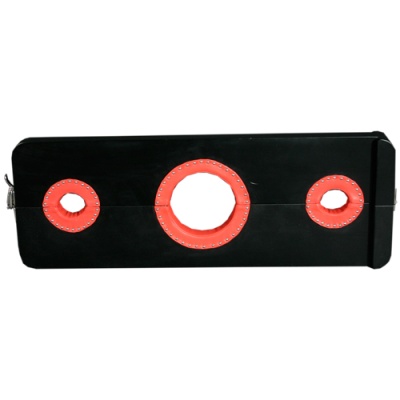 Suporte preto rectangular com círculos laranjas