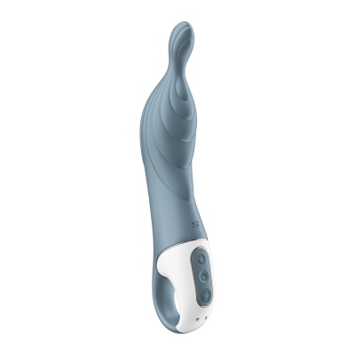 Vibrador azul com base branca e botões