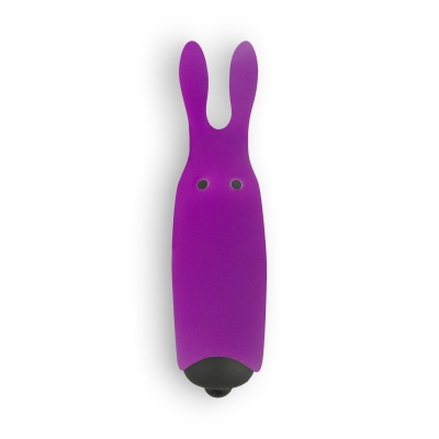 Vibrador roxo em forma de coelho com orelhas e base preta