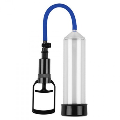 Bomba manual de vácuo com recipiente transparente e tubo azul