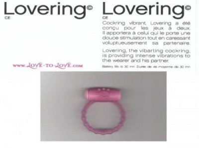 anel vibratório rosa Lovering com texto explicativo e site