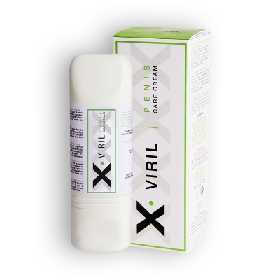 Creme VIRIL X PENIS CARE CREAM em embalagem branca com caixa correspondente