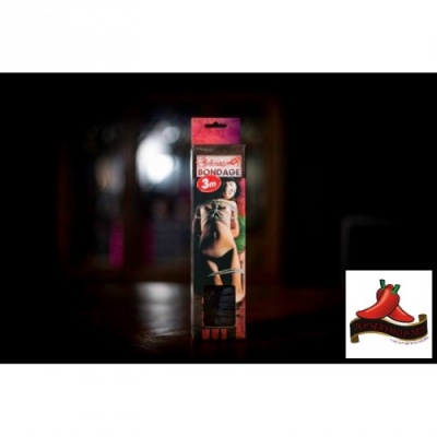 Embalagem de corda bondage preta de 3 metros com imagem de pessoa amarrada