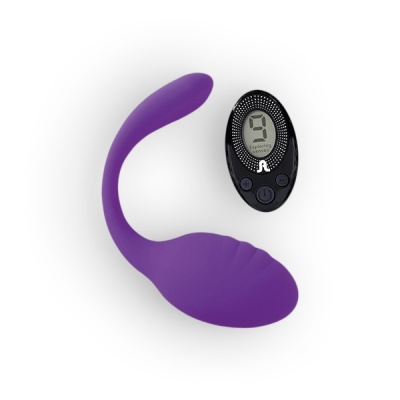 Dispositivo vibratório roxo em silicone com controlo remoto preto digital
