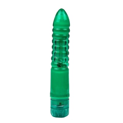 Vibrador verde translúcido com anéis e base ajustável