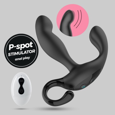 Estimulador anal P-spot preto com comando remoto branco