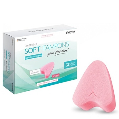 Embalagem de tampões soft e tampão rosa em forma triangular