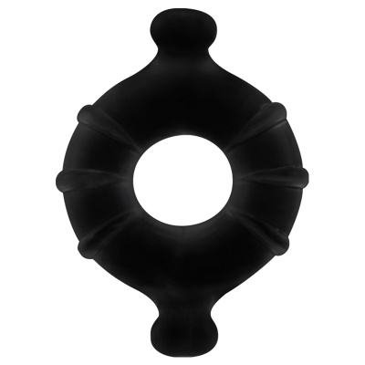 Anel preto com detalhes em relevo e formato circular