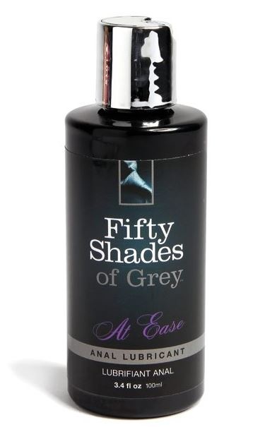 Frasco preto de lubrificante anal Fifty Shades of Grey com tampa prata