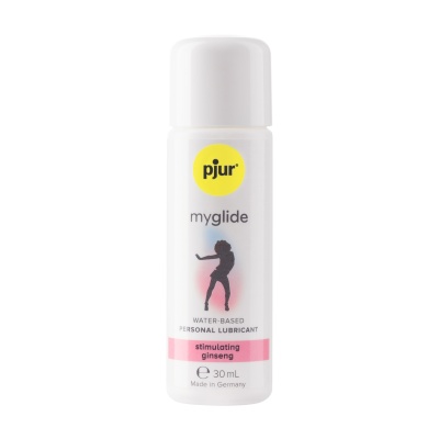 Frasco branco de lubrificante pessoal pjur myglide estimulante ginseng 30 mL
