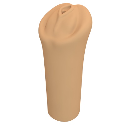 Produto cilíndrico de cor pele com abertura irregular e textura que imita pele