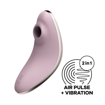 Estimulador lilás com contorno prateado e símbolo 2 in 1 AIR PULSE + VIBRATION