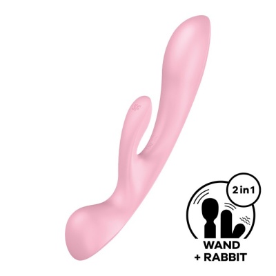 Vibrador rosa com design coelho e símbolo 2 em 1 wand + rabbit