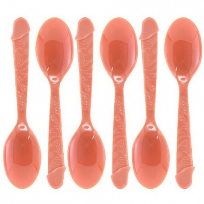 Seis colheres cor de salmão com cabo texturizado em forma de pênis