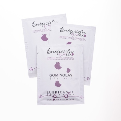 Embalagens individuais de lubrificante sabor Gominolas