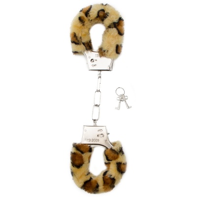 Algemas metal com pelo padrão leopardo e chave