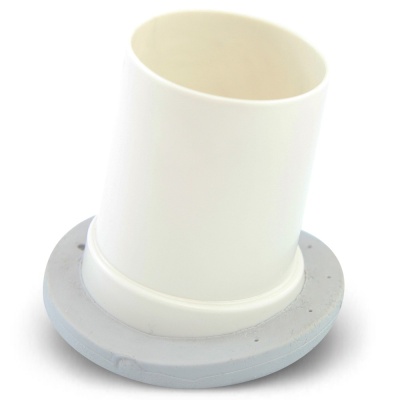 Produto plástico cilíndrico branco com base cinzenta