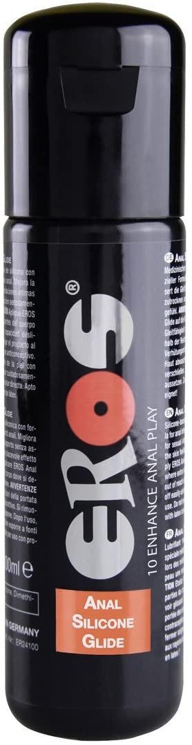 Frasco preto de lubrificante EROS Anal Silicone Glide 100ml