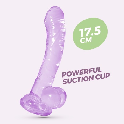 Dildo lilás translúcido com ventosa e texto 17.5 CM e POWERFUL SUCTION CUP