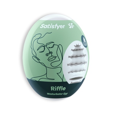 Embalagem ovo masturbador Satisfyer Riffle verde e preto com ilustração de rosto