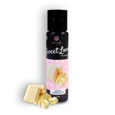 Frasco preto de aromatizante Sweet Love Fornecipe sabor White Chocolate com chocolate branco e raspas na etiqueta