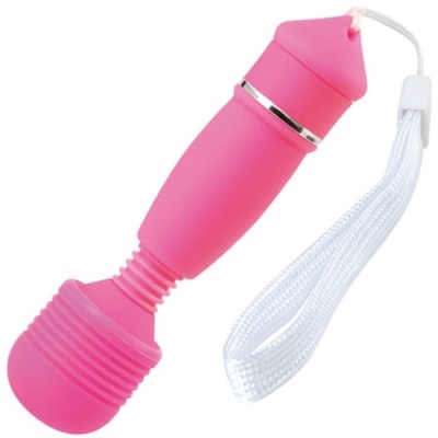 Vibrador rosa com fita branca para pendurar