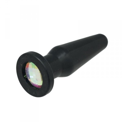 Tampão anal preto com pedra facetada multicolorida na base