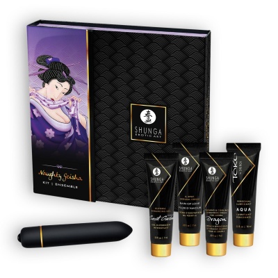 Conjunto erótico Shunga Naught Geisha com produtos e vibrador