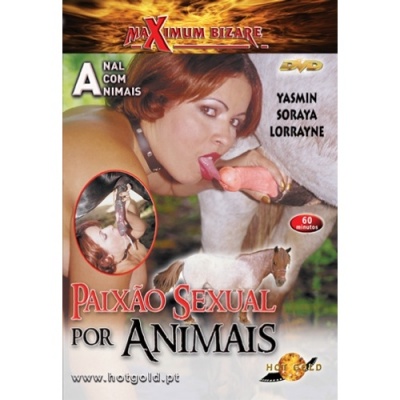 Capa de DVD com título 'PAIXÃO SEXUAL POR ANIMAIS' e imagem de mulher e animais