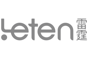 Logotipo 'Leten' com caracteres chineses em cinza sobre fundo branco