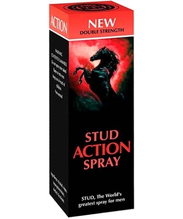 Embalagem de spray para homem com cavalo preto e textos em vermelho e branco