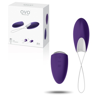 Conjunto de vibrador e comando remoto roxo da OVO com embalagem branca