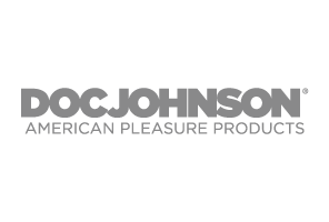 Logótipo DOC JOHNSON AMERICAN PLEASURE PRODUCTS cinzento sobre fundo branco