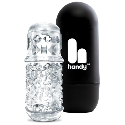 Dispositivo transparente texturizado com estojo preto marcado com handy™