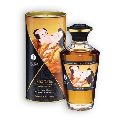 Óleo de massagem aquecedor Aphrodisiaque Caramel Kisses da Shunga Erotic Art em embalagem dourada e preta