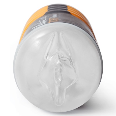 Fundo do frasco plástico com tampa cinzenta translúcida e rótulo colorido