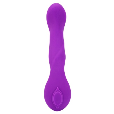 Vibrador roxo de silicone com botão oval e design curvo