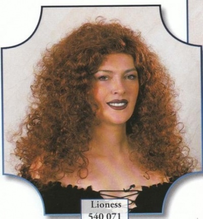 Peruca encaracolada castanho avermelhado com etiqueta Lioness 540 071