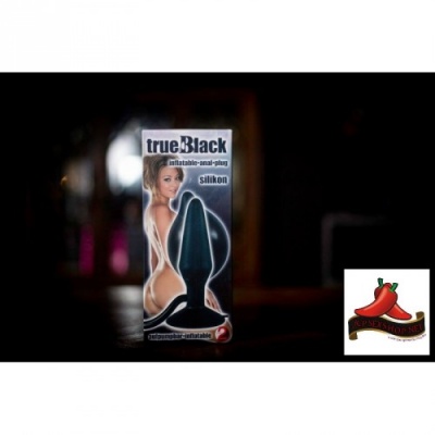 Embalagem de plug anal inflável trueBlack de silicone preto com imagem de mulher em lingerie branca