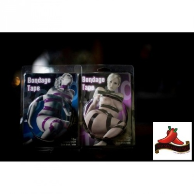 Fitas para bondage em duas embalagens com manequins femininos e texto Bondage Tape