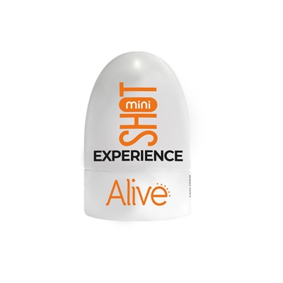 Frasco branco com texto SHUT mini EXPERIENCE Alive