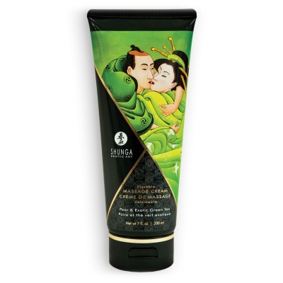 Tubo de creme de massagem Shunga Erotic Art com ilustração artística em verde e amarelo