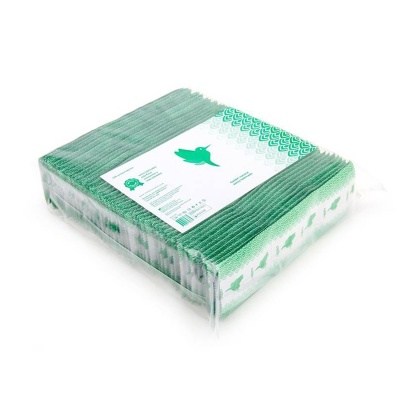 Pacote de palhinhas verdes de papel embalado em plástico transparente com etiqueta e logotipo verde