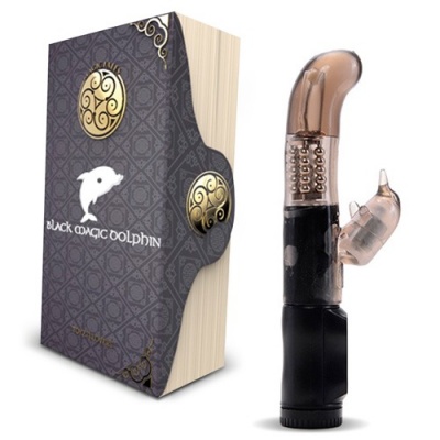 Vibrador preto translúcido com embalagem estilo livro preto ornamentado