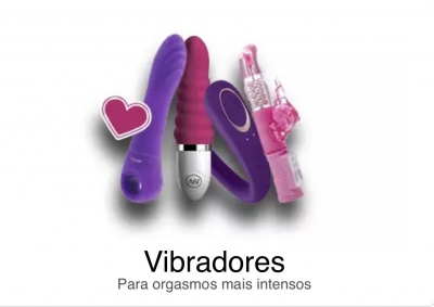 Quatro vibradores coloridos em fundo branco com texto promocional