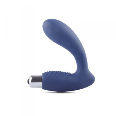 Vibrador azul em silicone com textura e base metálica